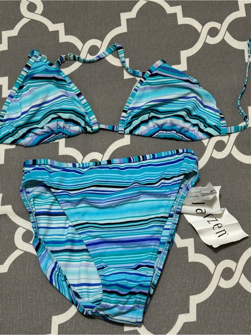 Jantzen Blue Teal Striped Triangle Bikini